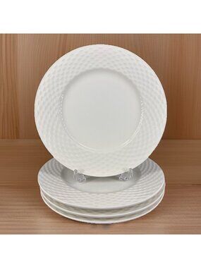 Vintage Pagnossin “Basket Weave” Ironstone Treviso Italy Salad Plate Set 4 White